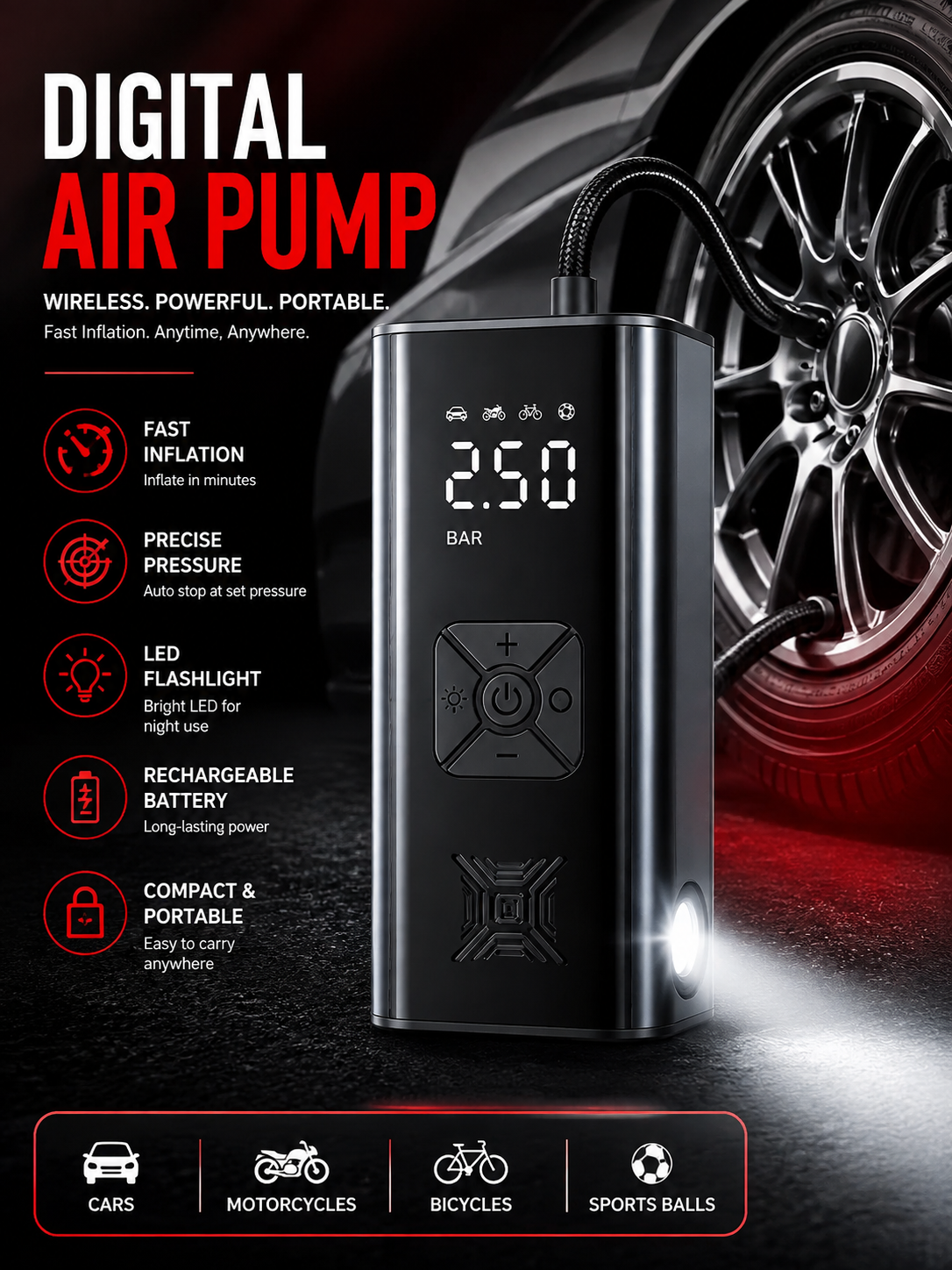 Smart Display Portable Air Compressor ضاغط هواء محمول مزود بشاشة ذكية