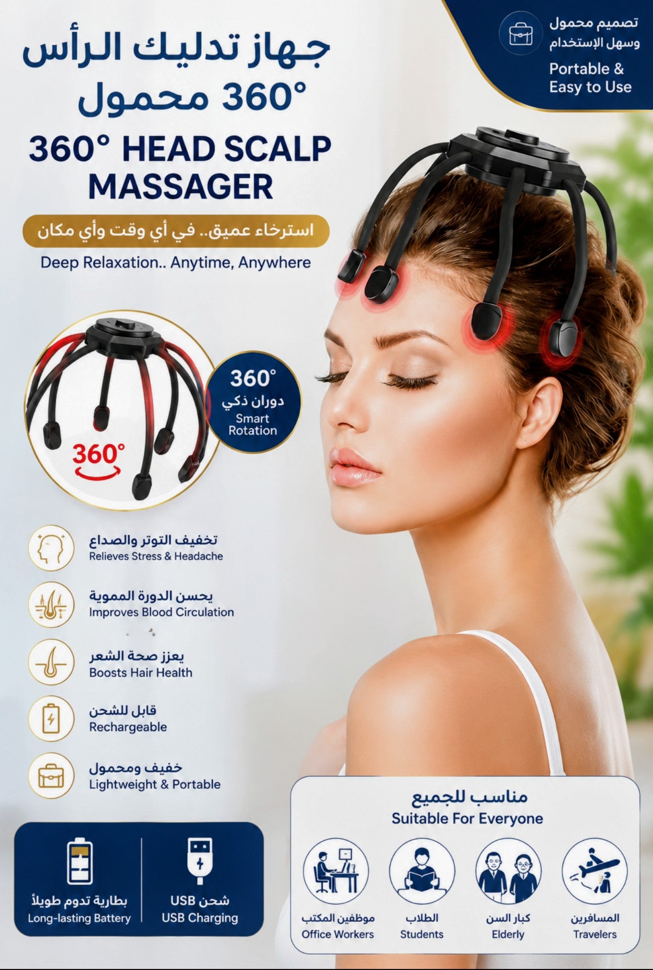 جهاز تدليك الرأس الشامل (360 درجة)360° Ultra Head Massager