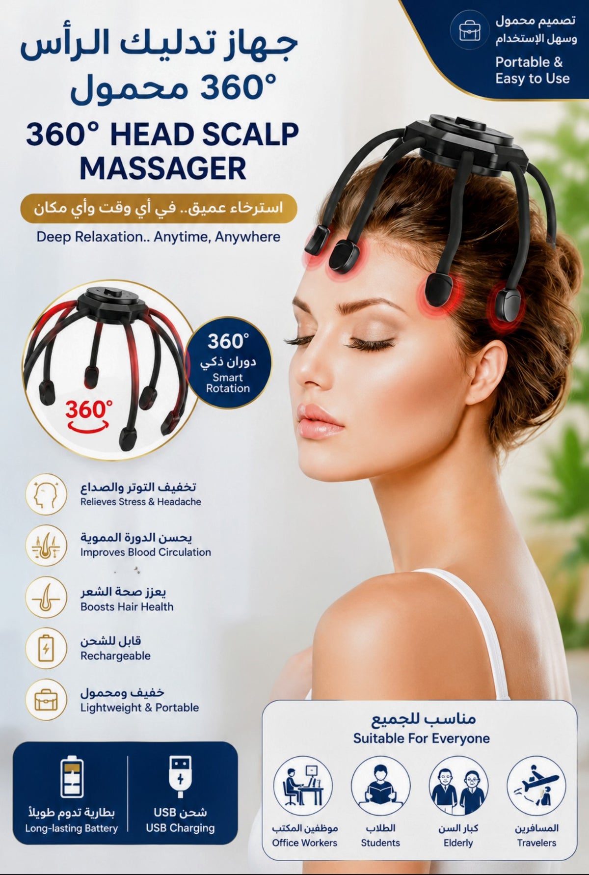 جهاز تدليك الرأس الشامل (360 درجة)360° Ultra Head Massager